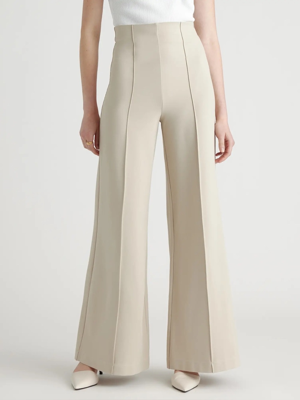 Quince High-Waist Wide-Leg Cream Pants